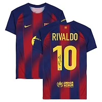Maillot domicile moderne rouge et bleu Nike autographié par Rivaldo Barcelone