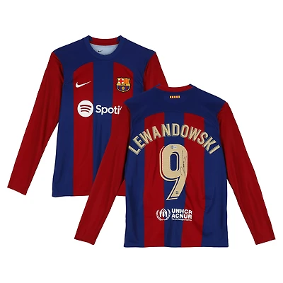 Robert Lewandowski Barcelona Autographed Nike 2023-24 Home Jersey