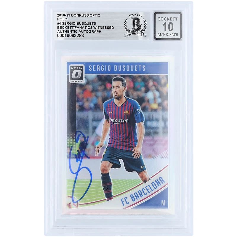 Sergio Busquets Barcelona Autographed 2018-19 Panini Donruss Optic Holo #4 Beckett Fanatics Witnessed Authenticated 10 Card