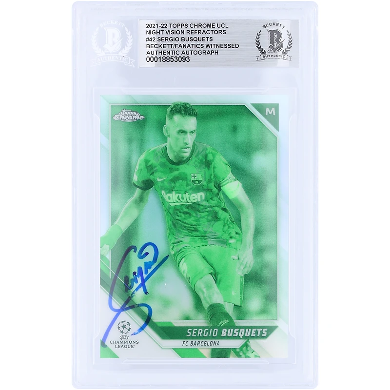 Sergio Busquets Barcelona Autographed 2021-22 Topps Chrome UCL Night Vision Refractors #42 #/225 Beckett Fanatics Witnessed Authenticated Card