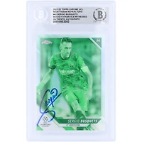 Sergio Busquets Barcelona Autographed 2021-22 Topps Chrome UCL Night Vision Refractors #42 #/225 Beckett Fanatics Witnessed Authenticated Card