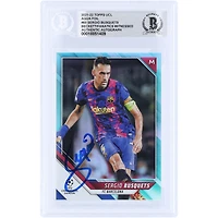 Sergio Busquets Barcelona Autographed 2021-22 Topps UCL Aqua Foil #60 #/299 Beckett Fanatics Witnessed Authenticated Card