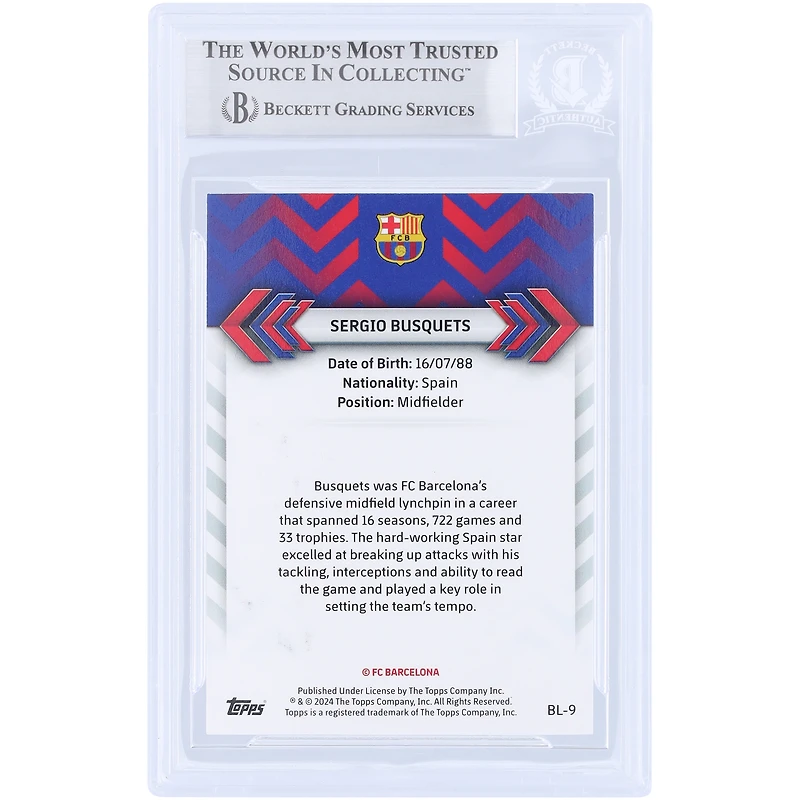 Sergio Busquets Barcelona Autographed 2023-24 Topps FC Barca Team Set Blaugrana Blue Foil #BL-9 #/250 Beckett Fanatics Witnessed Authenticated Card