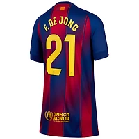 Maillot Nike Frenkie de Jong pour enfant, bleu, réplique domicile Barcelone 2025/26