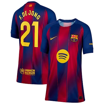 Maillot Nike Frenkie de Jong pour enfant, bleu, réplique domicile Barcelone 2025/26