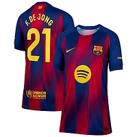 Maillot Nike Frenkie de Jong pour enfant, bleu, réplique domicile Barcelone 2025/26