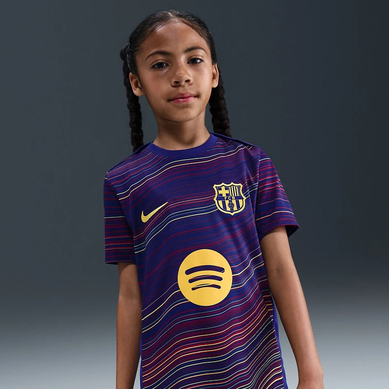 Haut Nike bleu marine Barcelone 2025/26 Domicile Academy Pro Dri-Fit d'avant-match pour enfant