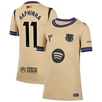 Maillot Nike Raphinha Gold pour enfant, réplique du stade extérieur FC Barcelone 2025/26