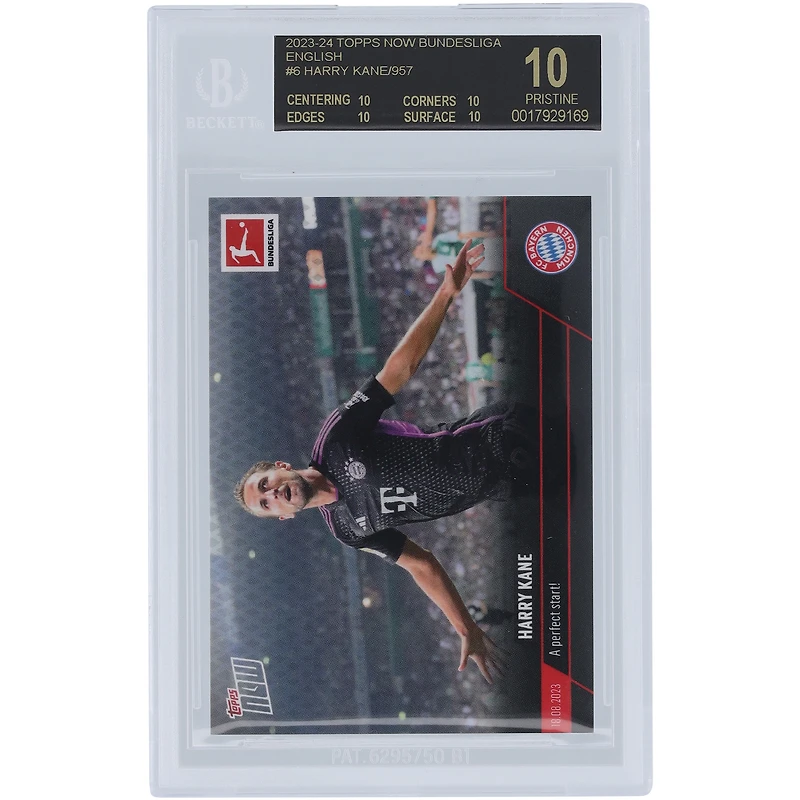 Harry Kane Bayern Munich 2023-24 Topps Now A Perfect Start! 18.08.2023 Black Label #6 BGS Authenticated 10 Card - 10,10,10,10 Subgrades