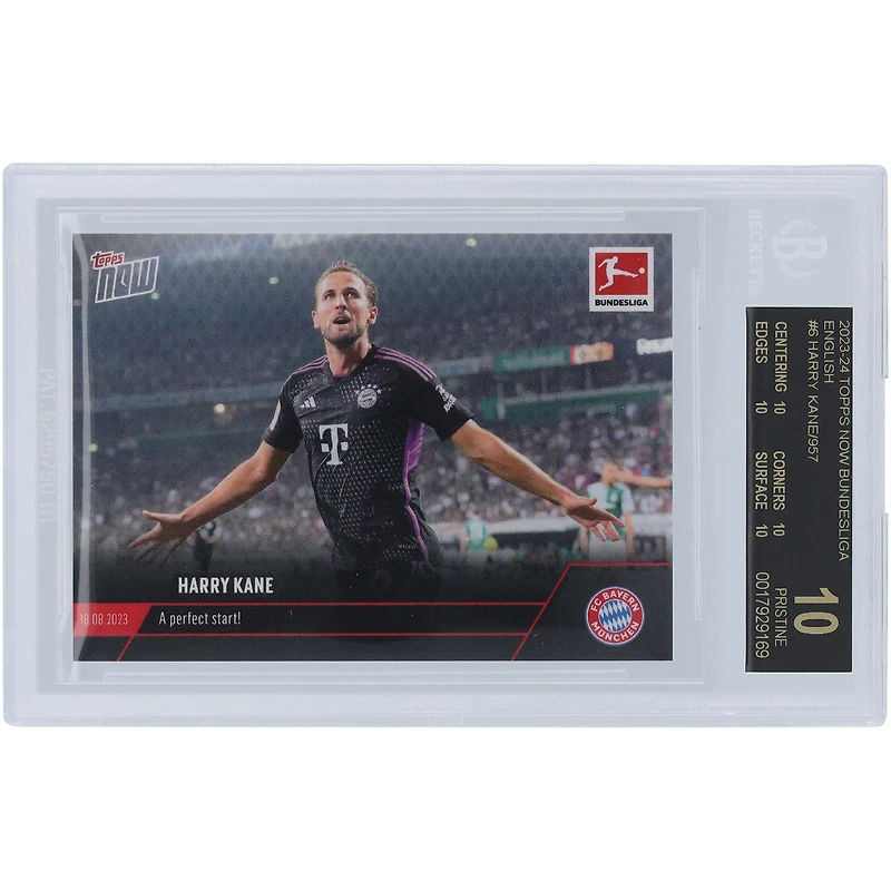 Harry Kane Bayern Munich 2023-24 Topps Now A Perfect Start! 18.08.2023 Black Label #6 BGS Authenticated 10 Card - 10,10,10,10 Subgrades