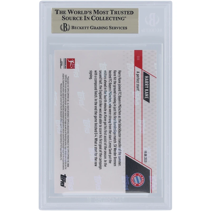 Harry Kane Bayern Munich 2023-24 Topps Now A Perfect Start! 18.08.2023 #6 BGS Authenticated 10 Card - 10,10,10,9.5 Subgrades