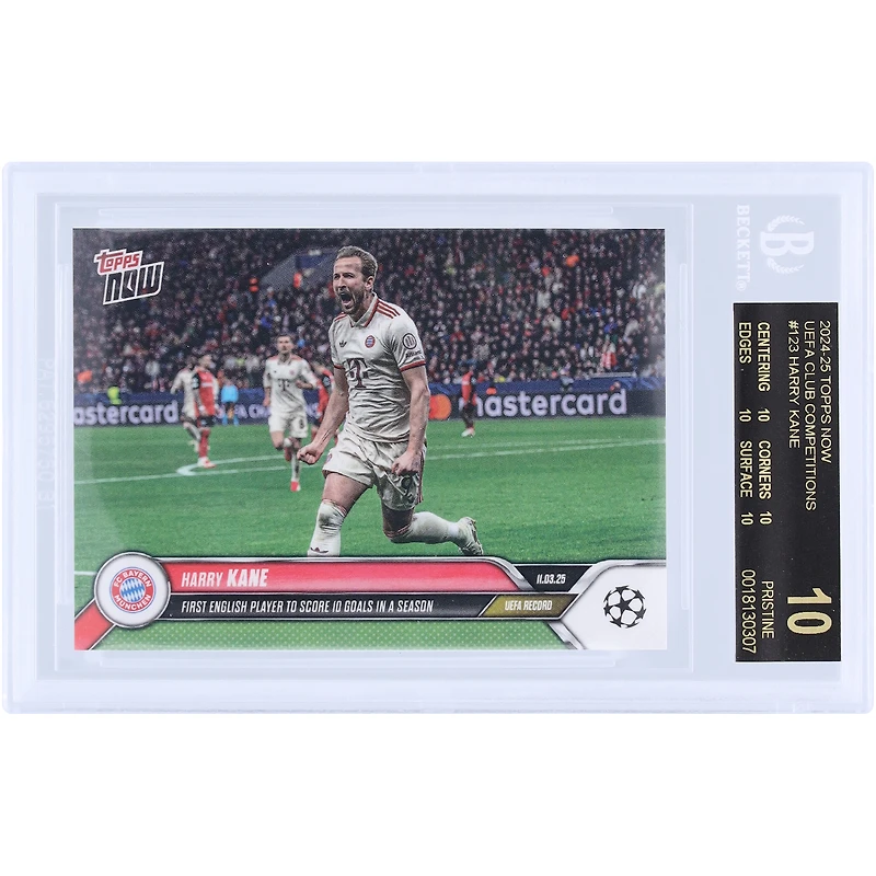 Harry Kane Bayern Munich 2024-25 Topps Now First English Player To Score 10 Goals In A Season Black Label #123 BGS Authenticated 10 Card - 10,10,10,10 Subgrades