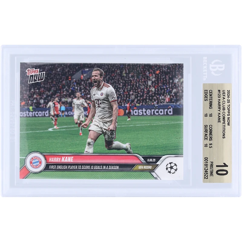 Harry Kane Bayern Munich 2024-25 Topps Now First English Player To Score 10 Goals In A Season #123 BGS Authenticated 10 Card - 10,9.5,10,10 Subgrades