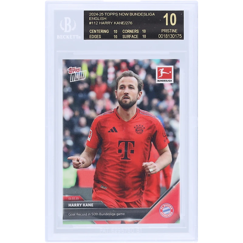 Harry Kane Bayern Munich 2024-25 Topps Now Goal Record in 50th Bundesliga Game Black Label #112 BGS Authenticated 10 Card - 10,10,10,10 Subgrades