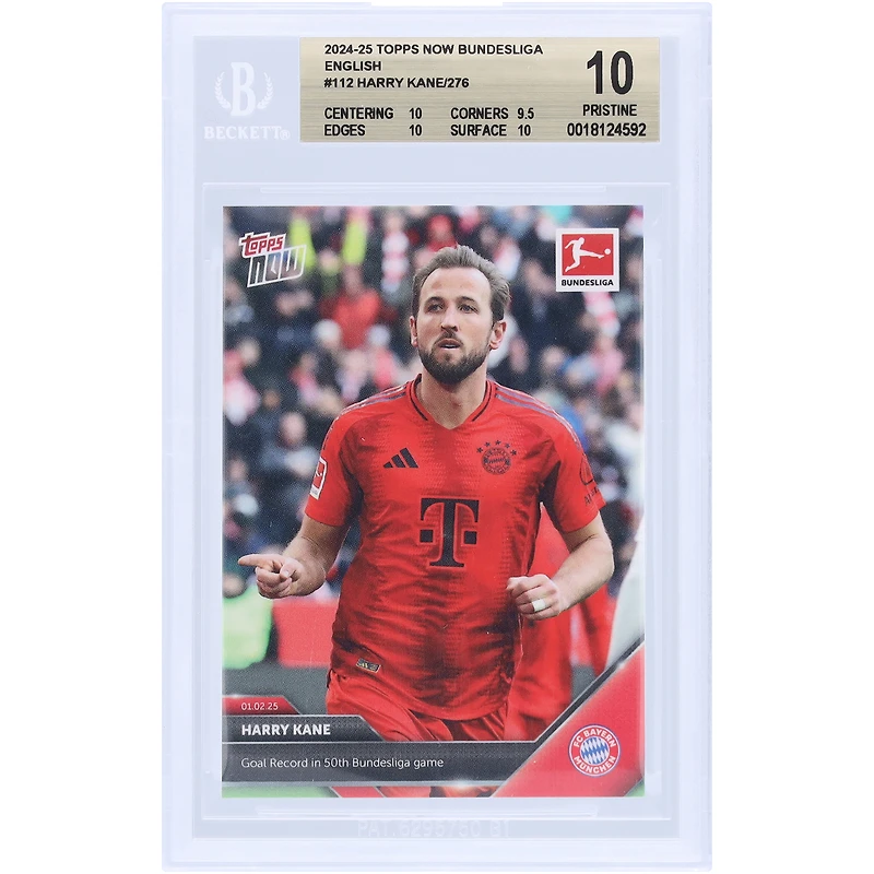 Harry Kane Bayern Munich 2024-25 Topps Now Goal Record in 50th Bundesliga Game #112 BGS Authenticated 10 Card - 10,9.5,10,10 Subgrades