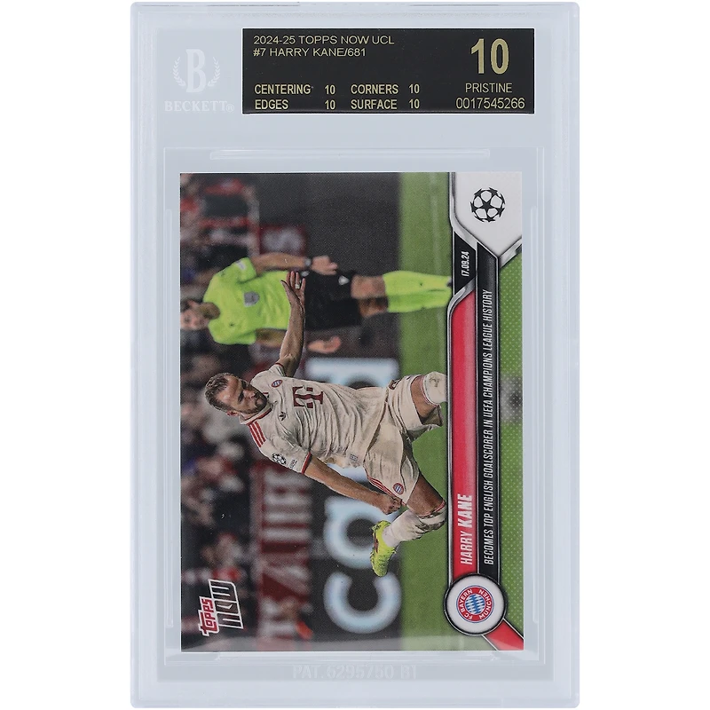 Harry Kane Bayern Munich 2024-25 Topps Now UCL Becomes Top English Goalscorer in UEFA Champions League History Black Label #7 BGS Authenticated 10 Card - 10,10,10,10 Subgrades