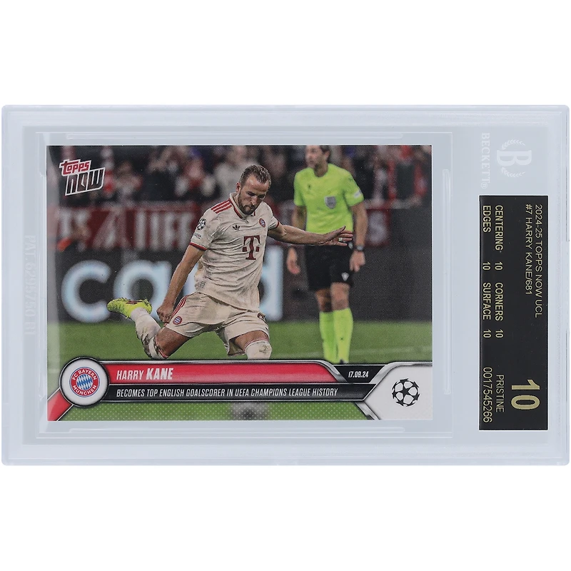 Harry Kane Bayern Munich 2024-25 Topps Now UCL Becomes Top English Goalscorer in UEFA Champions League History Black Label #7 BGS Authenticated 10 Card - 10,10,10,10 Subgrades