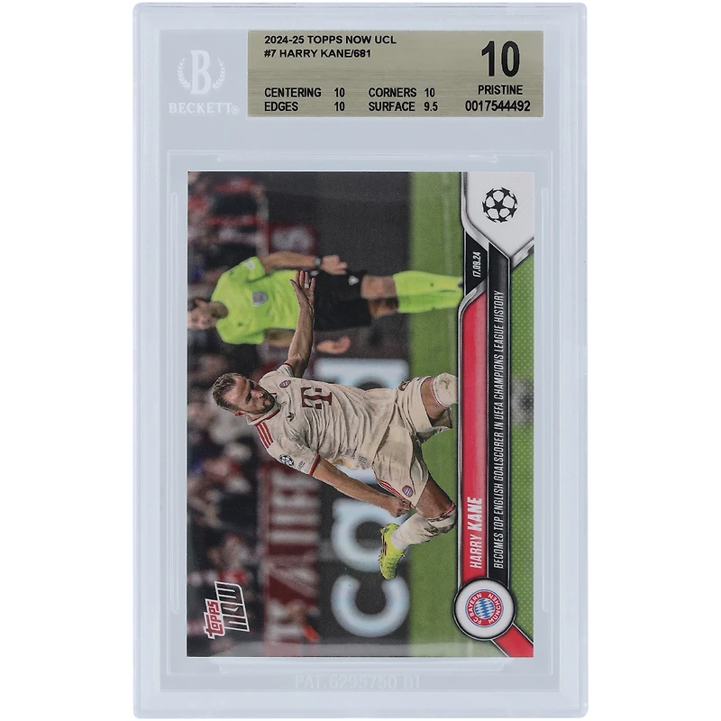 Harry Kane Bayern Munich 2024-25 Topps Now UCL Becomes Top English Goalscorer in UEFA Champions League History #7 BGS Authenticated 10 Card - 10,10,10,9.5 Subgrades