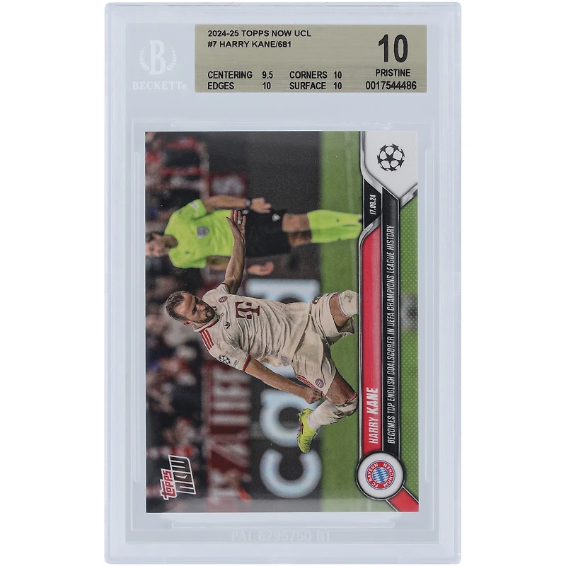 Harry Kane Bayern Munich 2024-25 Topps Now UCL Becomes Top English Goalscorer in UEFA Champions League History #7 BGS Authenticated 10 Card - 9.5,10,10,10 Subgrades