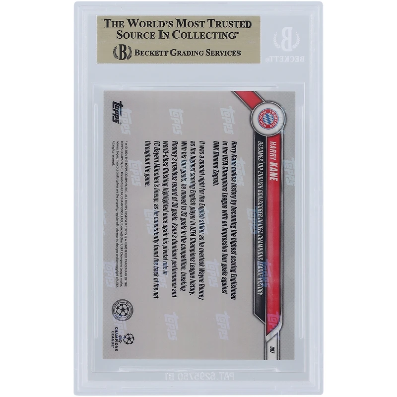Harry Kane Bayern Munich 2024-25 Topps Now UCL Becomes Top English Goalscorer in UEFA Champions League History #7 BGS Authenticated 10 Card - 9.5,10,10,10 Subgrades