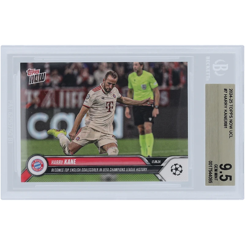Harry Kane Bayern Munich 2024-25 Topps Now UCL Becomes Top English Goalscorer in UEFA Champions League History #7 BGS Authenticated 9.5 Card