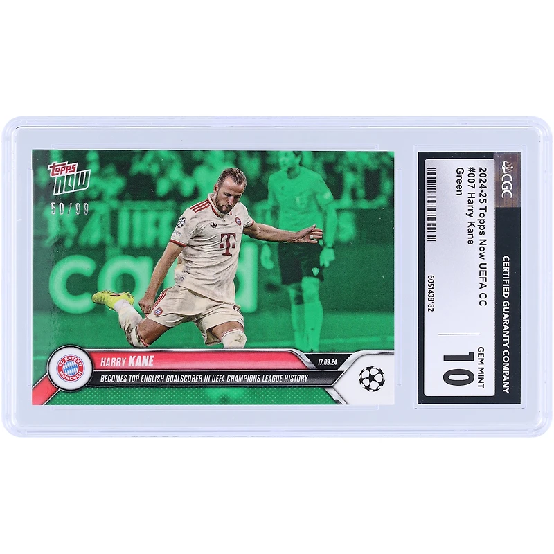Harry Kane Bayern Munich 2024-25 Topps Now UEFA Becomes Top English Goalscorer In UEFA Champions League History Green #7 #/99 CGC Authenticated 10 Card