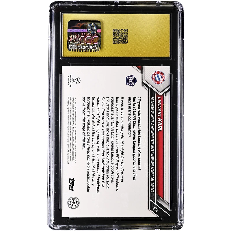 Lennart Karl Bayern Munich 2025-26 Topps Now UEFA CL FC Bayern München’s Youngest-Ever UEFA Champions League Goalscorer #38 CGC Authenticated PRISTINE 10 Rookie Card