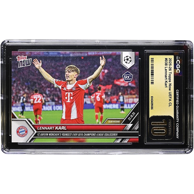 Lennart Karl Bayern Munich 2025-26 Topps Now UEFA CL FC Bayern München’s Youngest-Ever UEFA Champions League Goalscorer #38 CGC Authenticated PRISTINE 10 Rookie Card