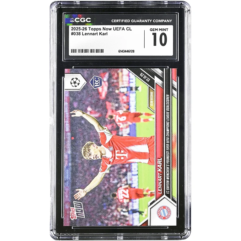 Lennart Karl Bayern Munich 2025-26 Topps Now UEFA CL FC Bayern Munich's Youngest Ever UEFA Champions League Goalscorer #38 CGC Authenticated 10 Rookie Card