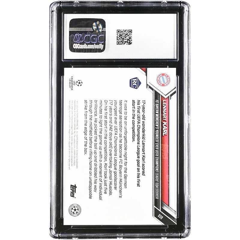 Lennart Karl Bayern Munich 2025-26 Topps Now UEFA CL FC Bayern Munich's Youngest Ever UEFA Champions League Goalscorer #38 CGC Authenticated 10 Rookie Card
