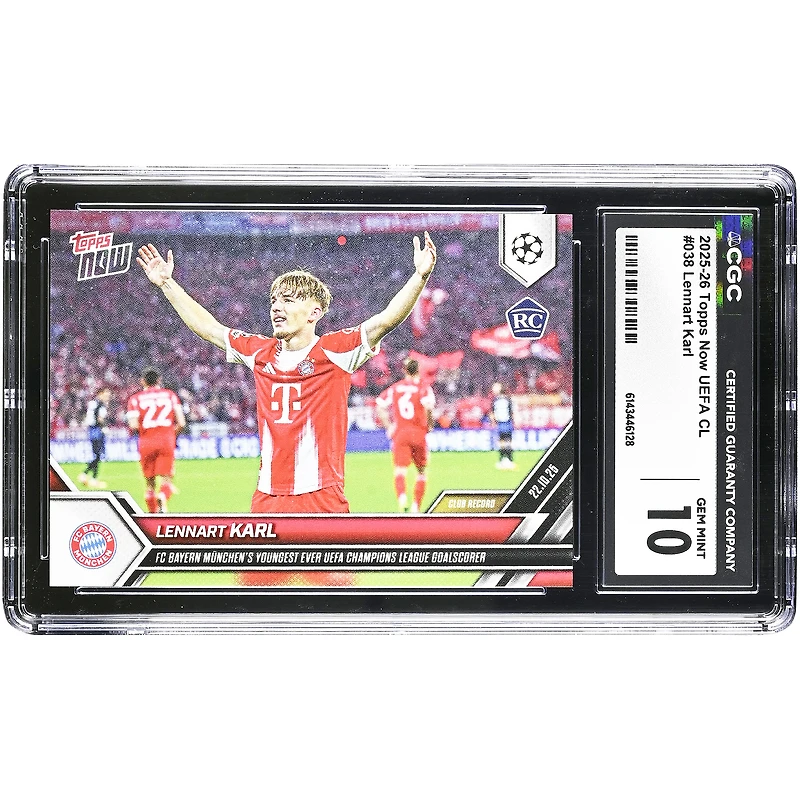Lennart Karl Bayern Munich 2025-26 Topps Now UEFA CL FC Bayern Munich's Youngest Ever UEFA Champions League Goalscorer #38 CGC Authenticated 10 Rookie Card