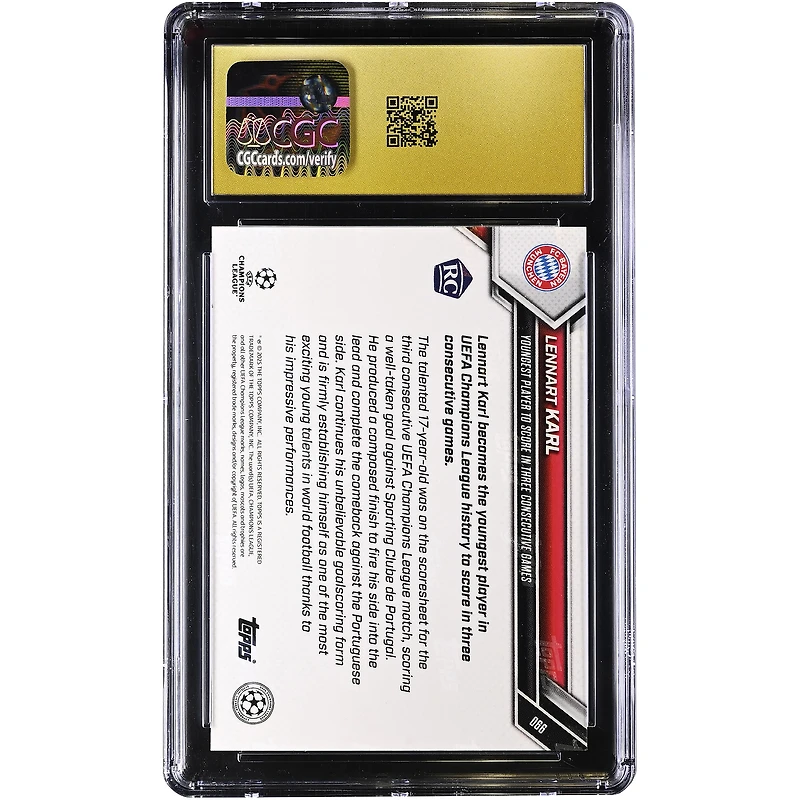 Lennart Karl Bayern Munich 2025-26 Topps Now UEFA CL Youngest Player to Score in Three Consecutive Games #66 CGC Authenticated PRISTINE 10 Rookie Card