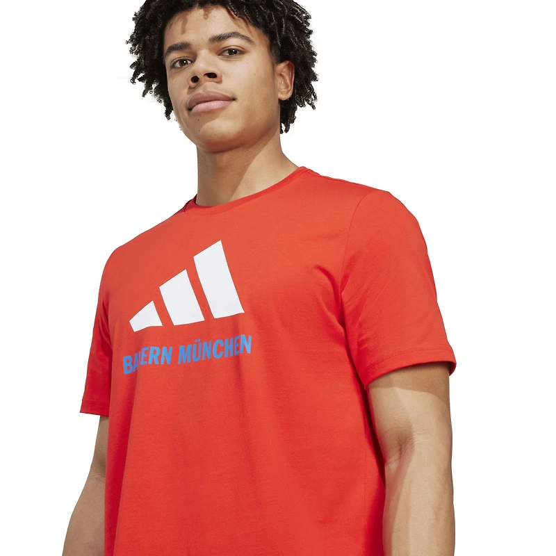 Men's adidas  Red Bayern Munich Three-Stripe Wordmark T-Shirt