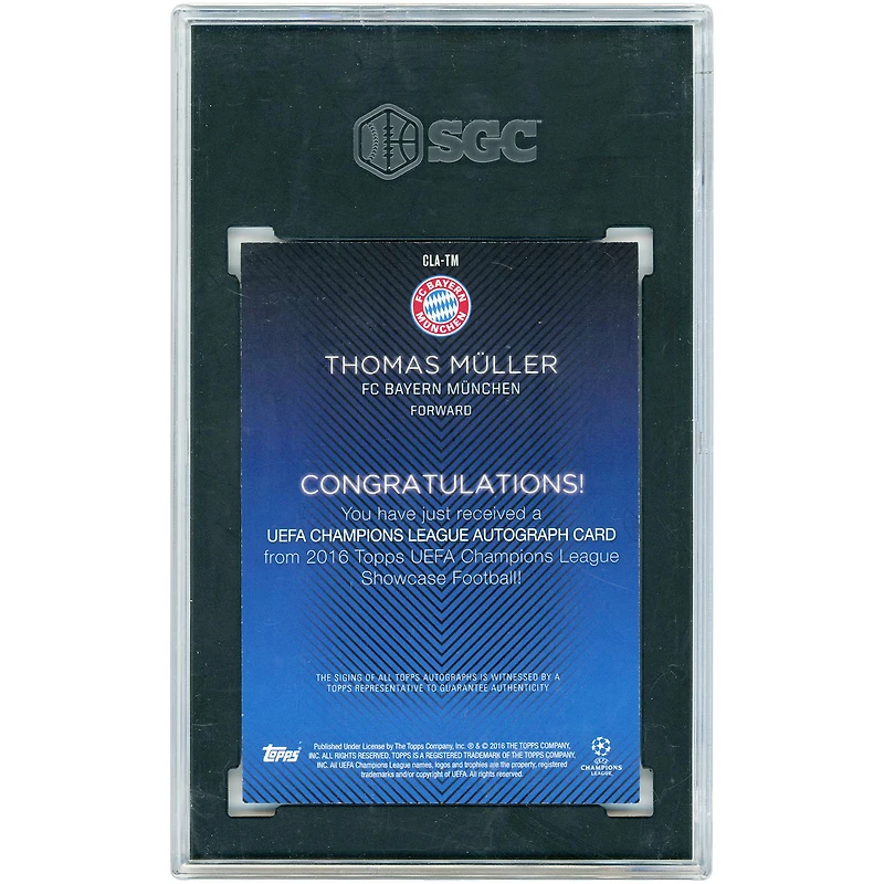 Thomas Muller Bayern Munich Autographed 2015-16 Topps UEFA Champions League Showcase #CLA-TM SGC Authenticated 9.5/10 Card