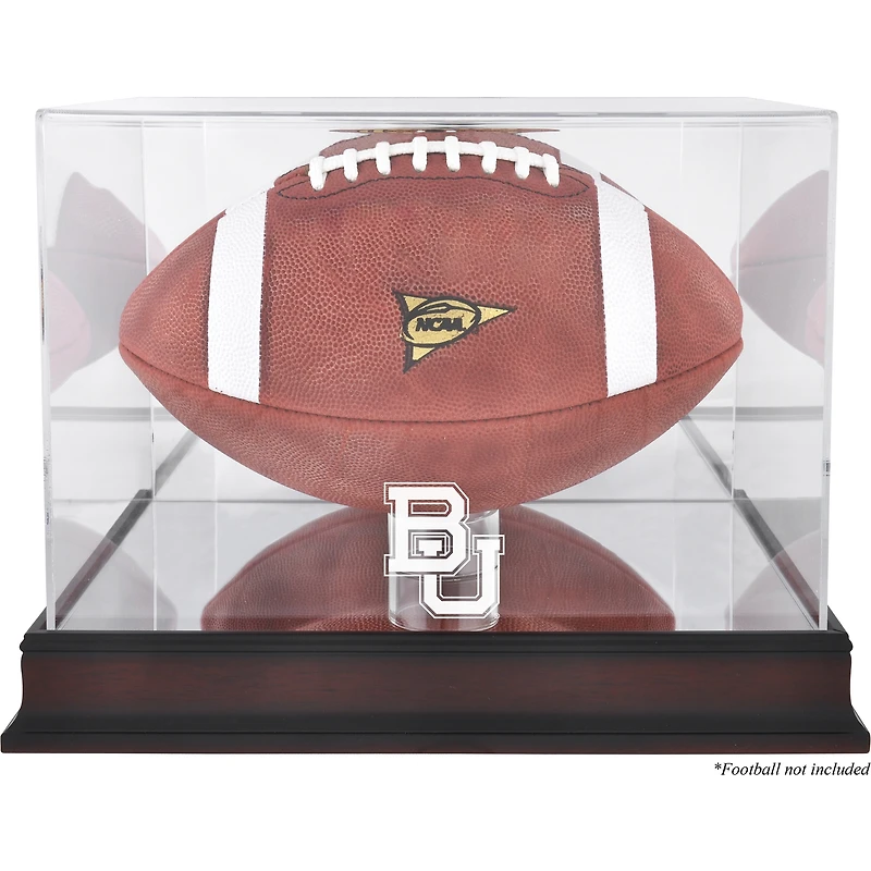 Vitrine de présentation du logo de football des Baylor Bears avec base en acajou et dos en miroir