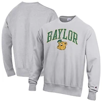 Men's Champion Gray Baylor Bears Distressed Arch Over Logo Reverse Weave Crew Neck Sweatshirt