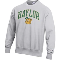 Men's Champion Gray Baylor Bears Distressed Arch Over Logo Reverse Weave Crew Neck Sweatshirt