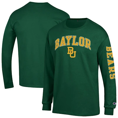 T-shirt à manches longues vert Champion Baylor Bears pour homme avec logo Arch Over 2-Hit