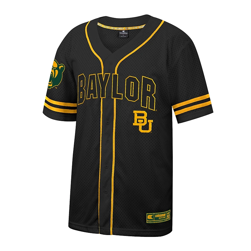 Maillot de baseball boutonné en maille Free Spirited des Baylor Bears Colosseum noir pour hommes