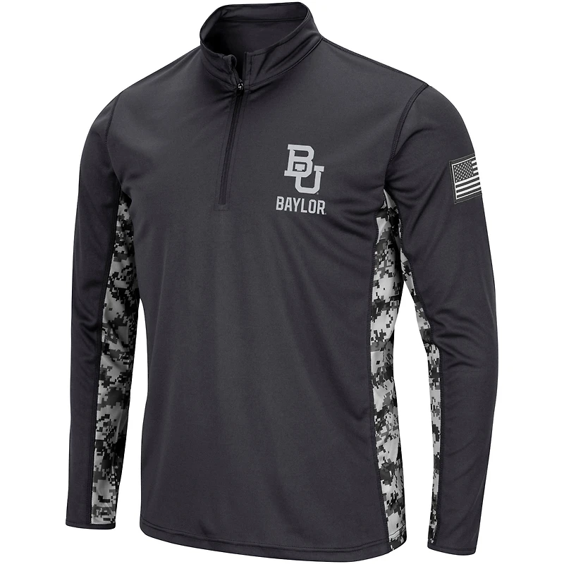 Men's Colosseum Charcoal Baylor Bears OHT Military Appreciation Rival Digi Camo Quarter-Zip Jacket