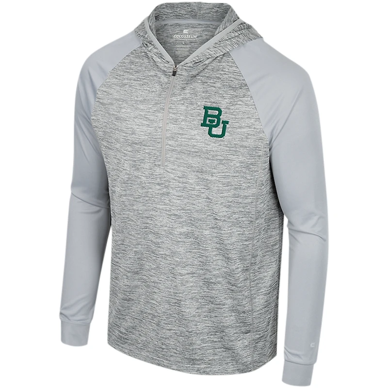 Men's Colosseum Gray Baylor Bears Cybernetic Raglan Quarter-Zip Hooded Top