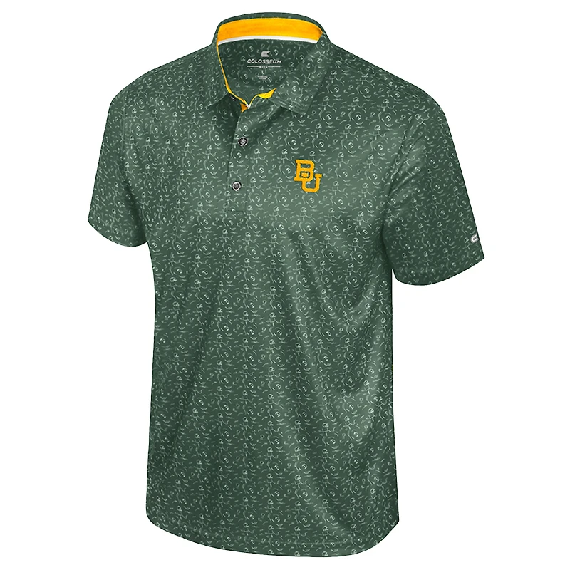Men's Colosseum Green Baylor Bears Football Print Polo