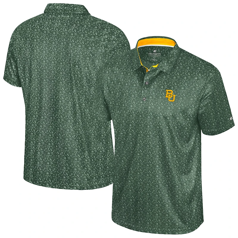 Men's Colosseum Green Baylor Bears Football Print Polo