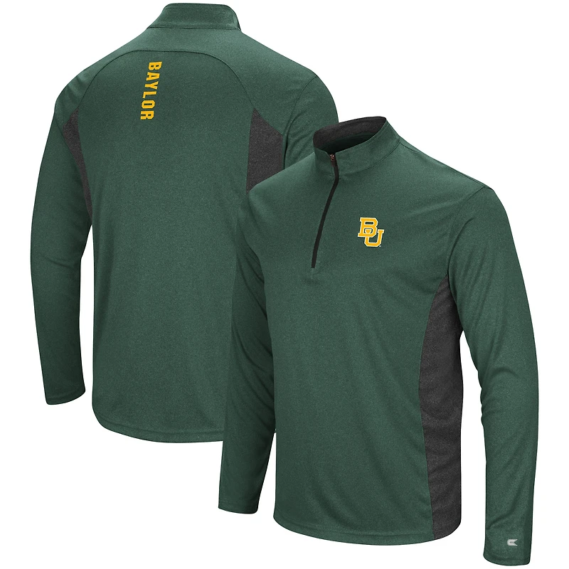 Men's Colosseum Heathered Heather Green Baylor Bears Audible Lightweight Windshirt Quarter-Zip Pullover