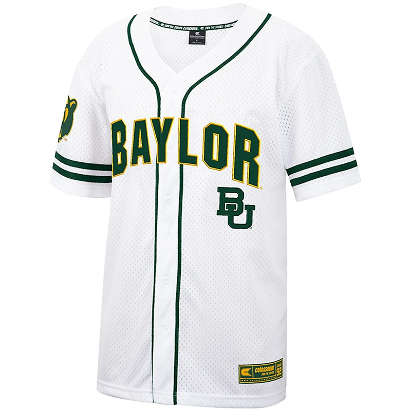 Men's Colosseum White Baylor Bears Free Spirited Mesh Button-Up Baseball Jersey