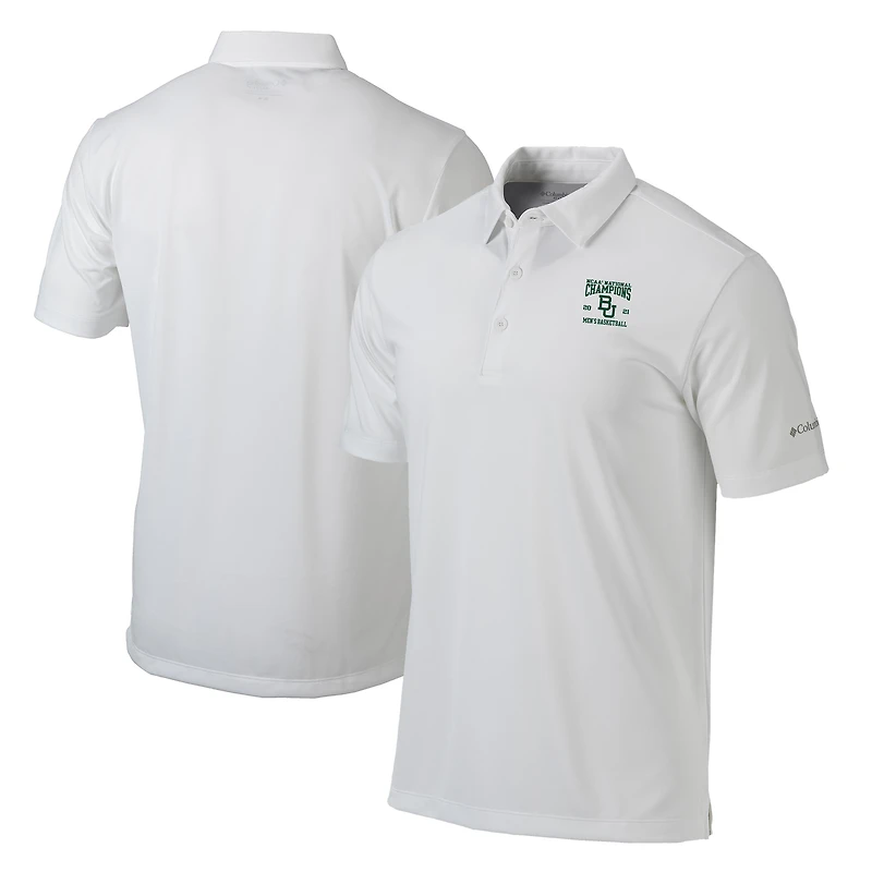 Polo Columbia White Omni-Wick Drive pour hommes, Baylor Bears, champions nationaux de basketball masculin NCAA 2021