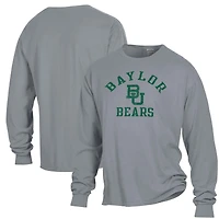 T-shirt à manches longues pour homme ComfortWash gris avec logo Baylor Bears Arch, teint en pièce