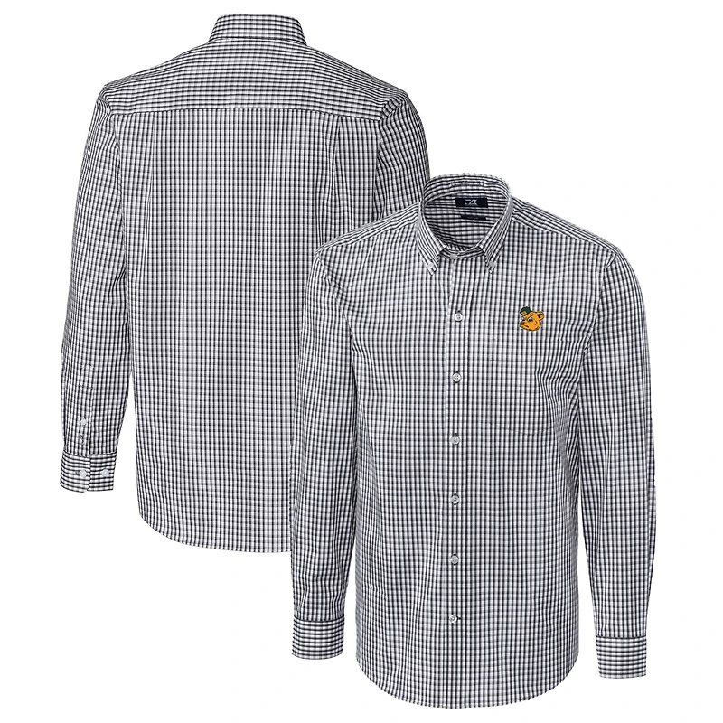 Chemise boutonnée à manches longues et carreaux vichy extensible facile d'entretien pour homme, couleur anthracite, des Baylor Bears, Cutter & Buck