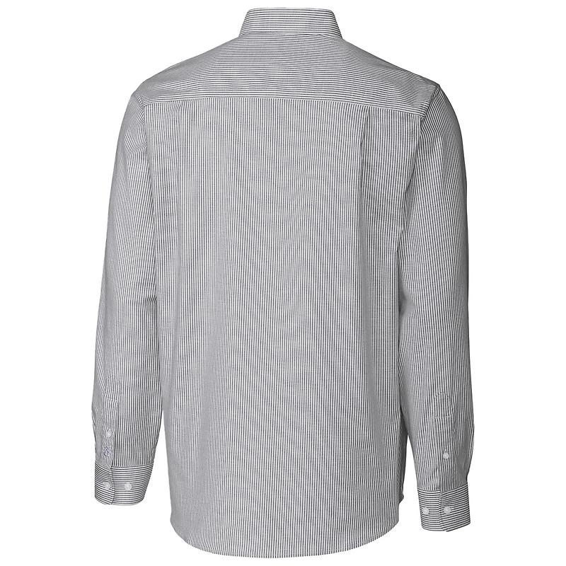 Men's Cutter & Buck Charcoal Baylor Bears Vault Stretch Oxford Stripe Long Sleeve Button-Down Shirt