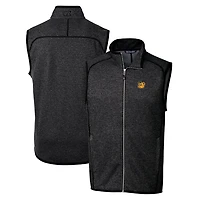 Men's Cutter & Buck Heather Charcoal Baylor Bears Mainsail Sweater-Knit Full-Zip Vest